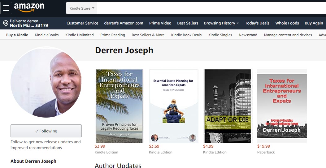 Derren Joseph's Amazon author page showing his books and profile picture.