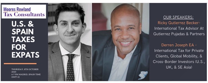 Moores Rowland Tax Consultants U.S. & Spain Taxes for Expats event with speakers Ricky Gutierrez Becker and Derren Joseph.