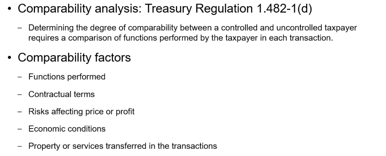 Comparability analysis and factors including functions, terms, risks, conditions, and property.