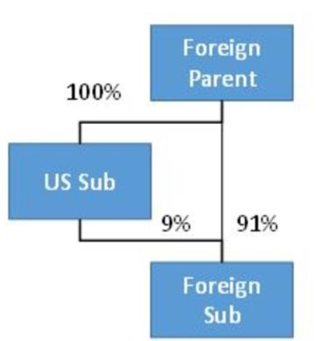Diagram shows Foreign Parent, US Sub, and Foreign Sub with ownership percentages.