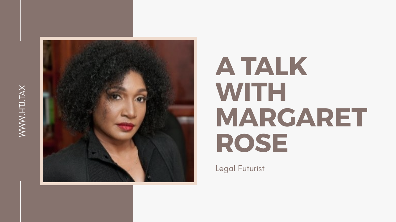 A talk with Margaret Rose, Legal Futurist. Woman with curly hair.