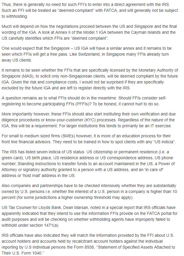 List of seven indicia of US status for FATCA compliance.