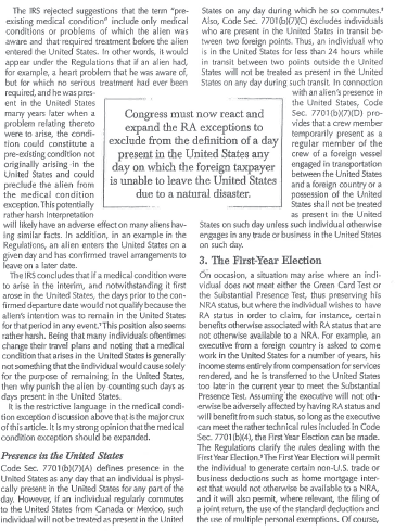 Congress must react and expand the RA exceptions to exclude from the definition of a day present in the United States any day