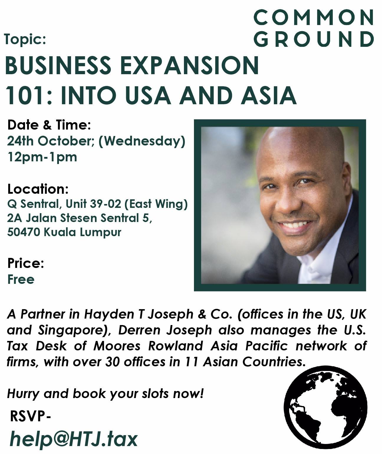 Derren Joseph, speaker for Business Expansion 101: Into USA and Asia event.