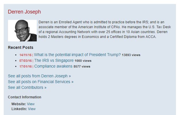 Derren Joseph, an enrolled agent, with his bio and recent posts.