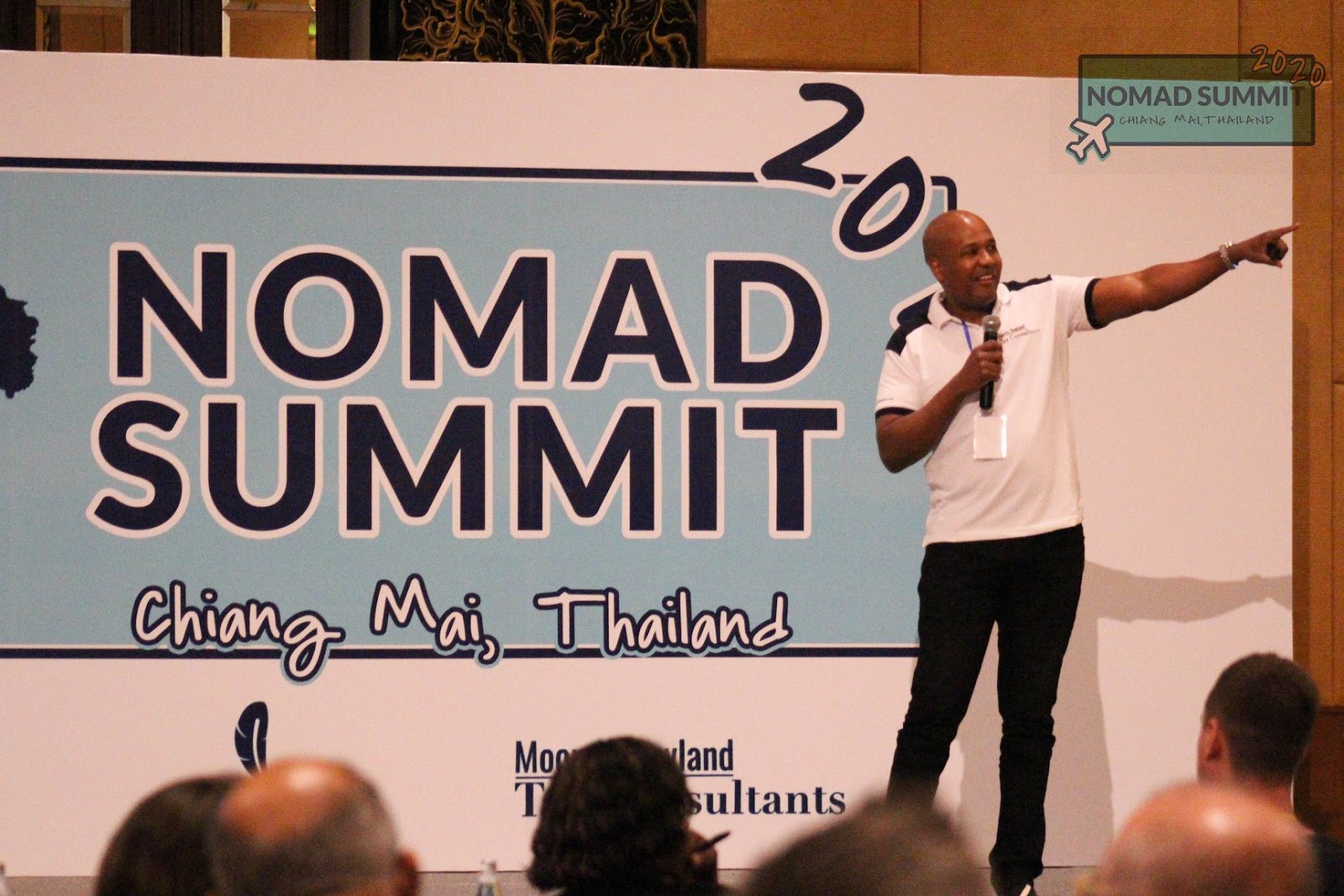 Man speaking at Nomad Summit in Chiang Mai, Thailand in 2020.