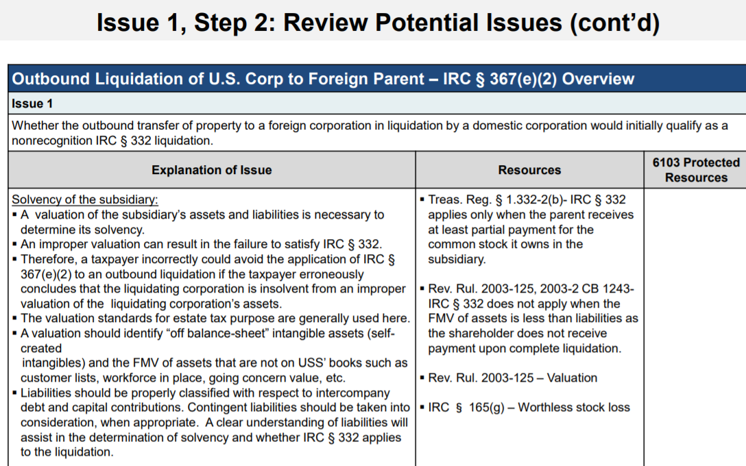Slide titled "Outbound Liquidation of U.S. Corp to Foreign Parent - IRC § 367(e)(2) Overview"