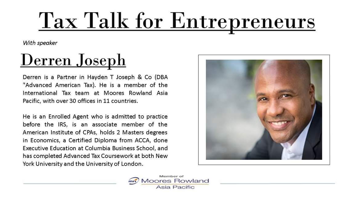 Derren Joseph, speaker for "Tax Talk for Entrepreneurs", with his professional headshot.
