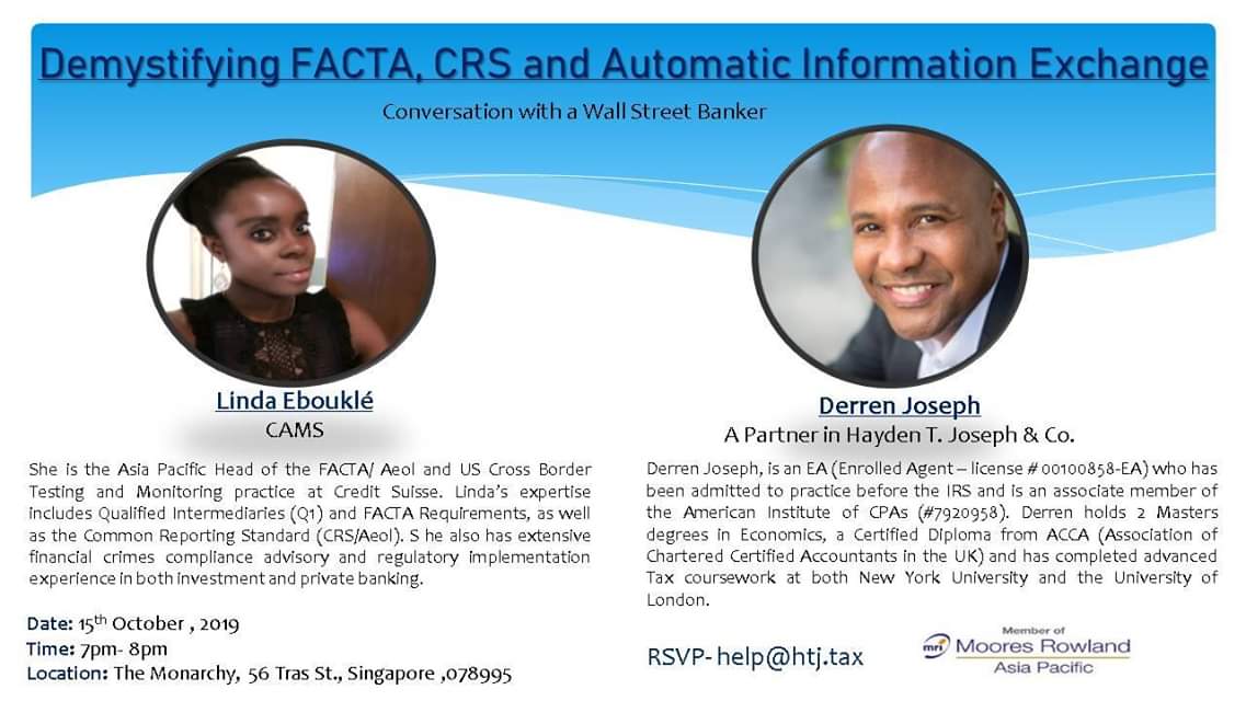 Demystifying FACTA, CRS and Automatic Information Exchange with Linda Ebouklé and Derren Joseph.