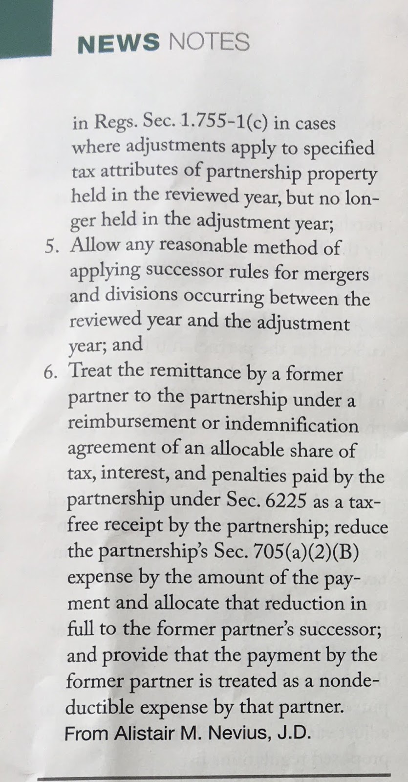 NEWS NOTES section with numbered tax regulations and a signature.