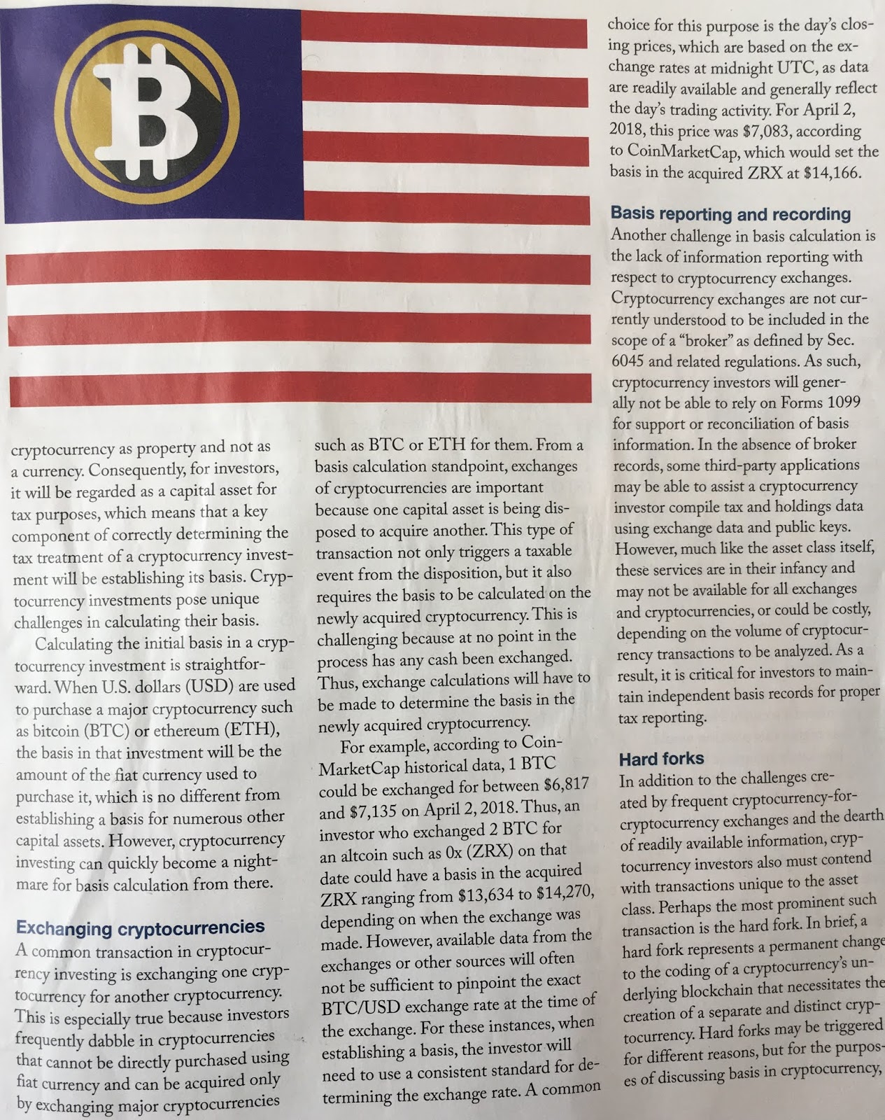 Bitcoin logo superimposed on an American flag.