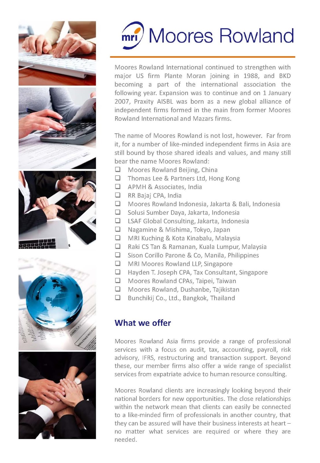 Moores Rowland logo and text with a list of international member firms.