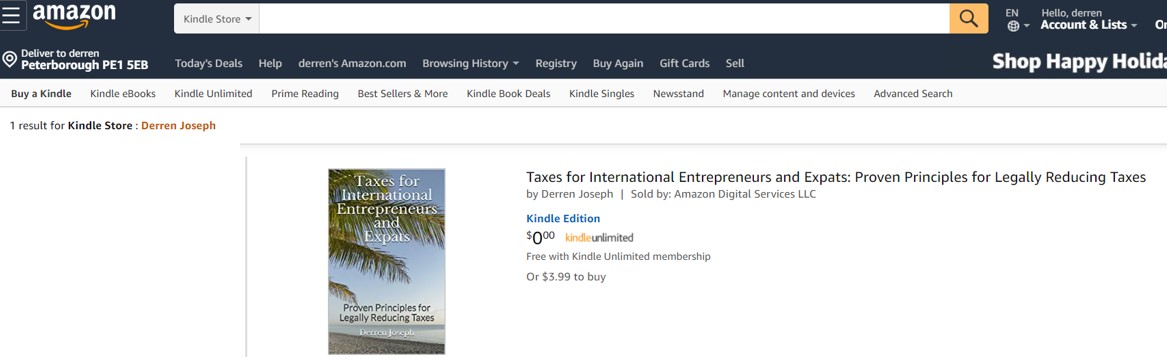 Book cover for Taxes for International Entrepreneurs and Expats by Derren Joseph.