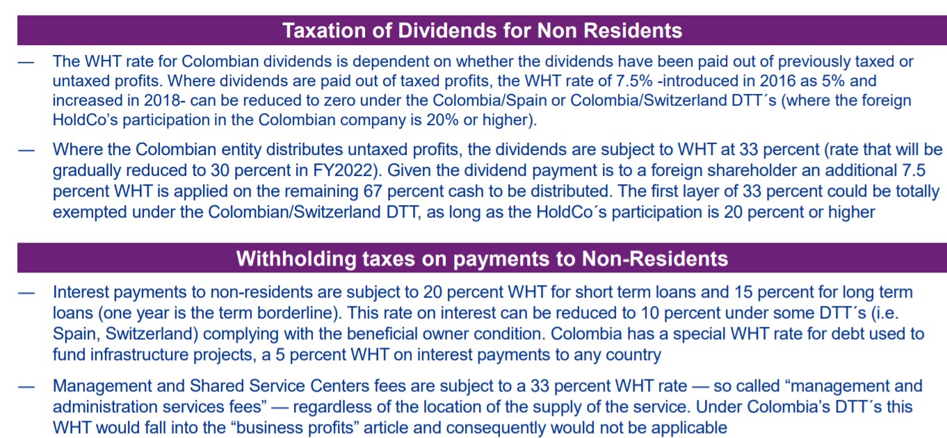 Taxation of Dividends for Non Residents and Withholding taxes on payments to Non-Residents sections.