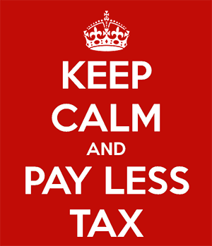 Keep Calm and Pay Less Tax poster with crown