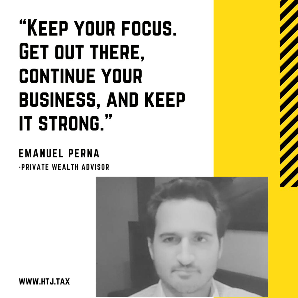 Quote from Emanuel Perna, Private Wealth Advisor, with a black and white photo.
