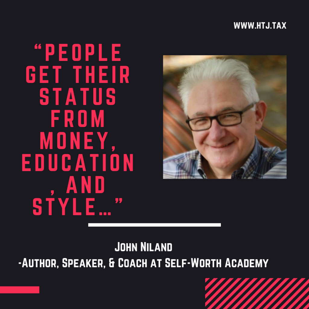 Quote about people getting status from money, education, and style by John Niland.