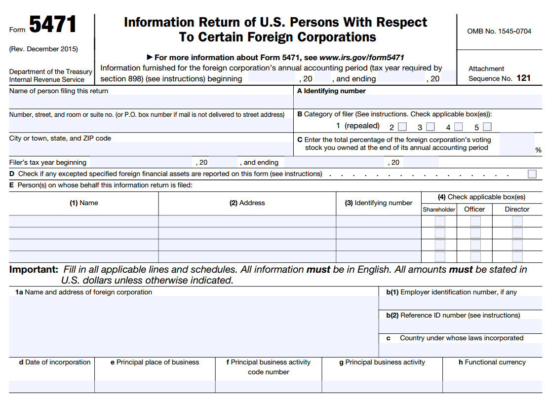 Form 5471, Information Return of U.S. Persons With Respect To Certain Foreign Corporations.