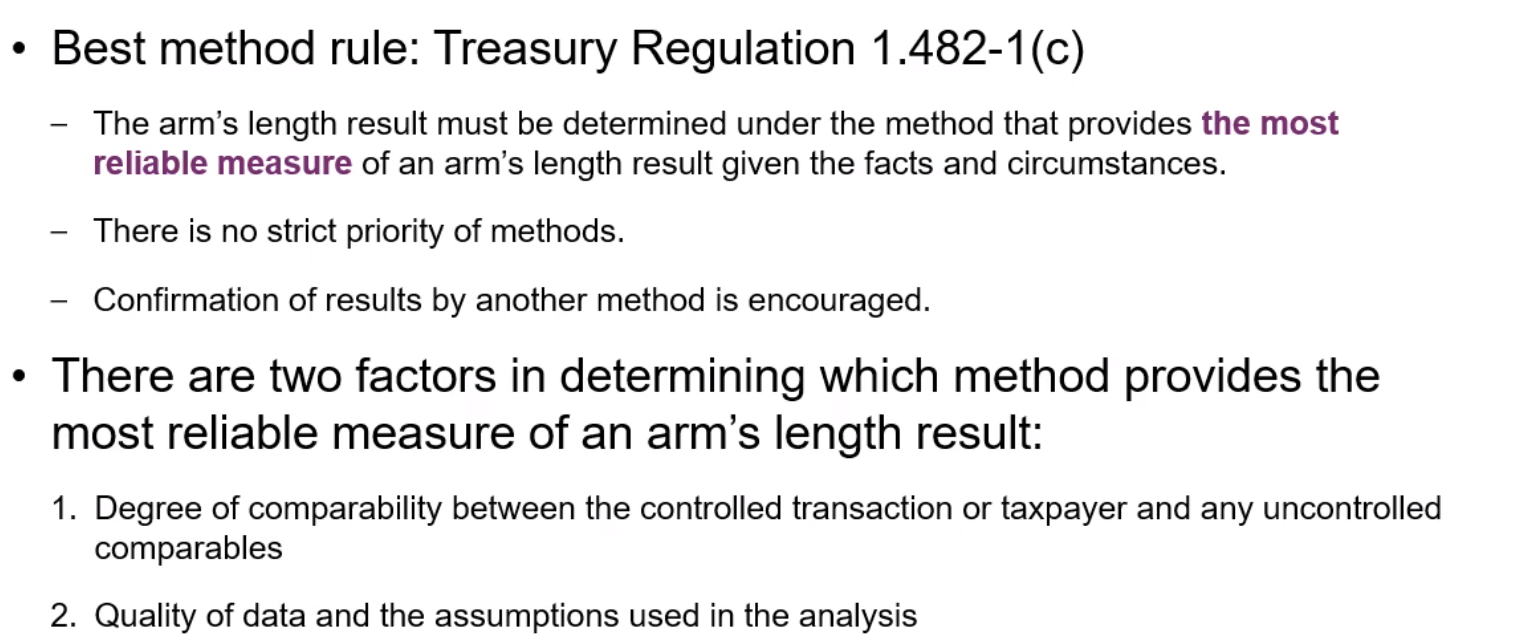 Best method rule and factors for determining reliable arm's length results.