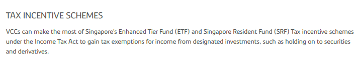Text heading TAX INCENTIVE SCHEMES and descriptive text about Singapore tax schemes.