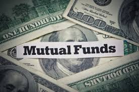 Paper strip reading Mutual Funds centered on US dollar bills.