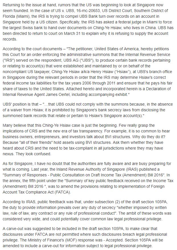 Screenshot of a legal document detailing a court case involving the IRS and UBS Bank.
