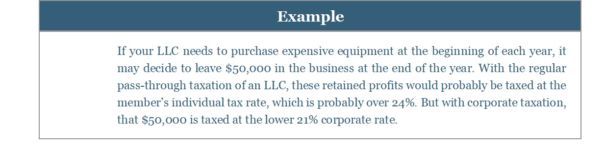 Example text box discussing LLC taxation rates for retained profits.