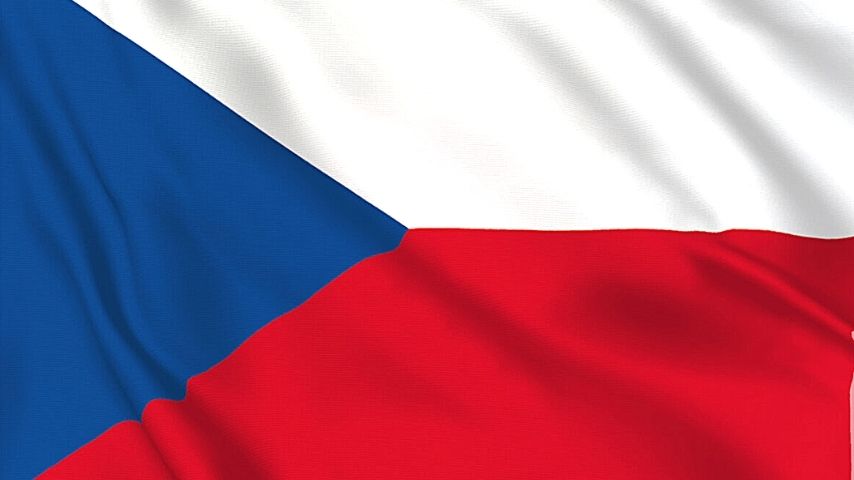 The flag of the Czech Republic, featuring a blue triangle on the hoist side and horizontal bands of white and red.