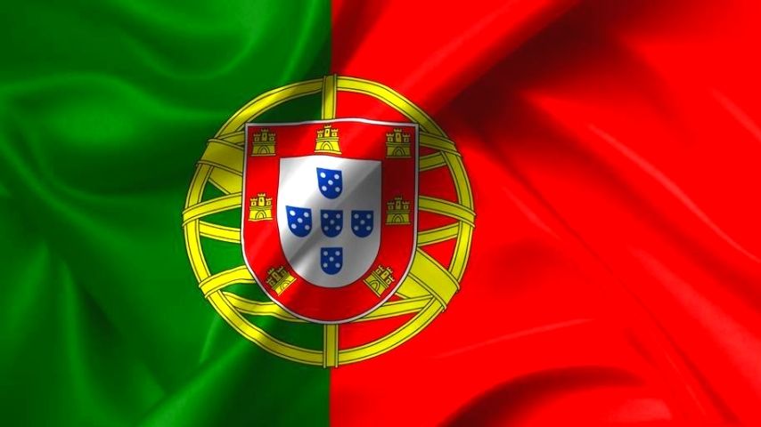 The flag of Portugal, featuring red and green sections with its coat of arms.