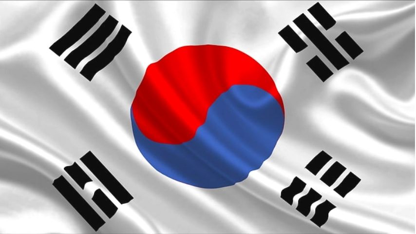 South Korean flag with a red and blue yin-yang symbol and four black trigrams.