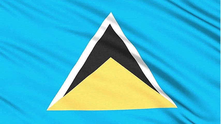 Flag of St. Lucia with a blue background and a central triangle of yellow, black, and white.