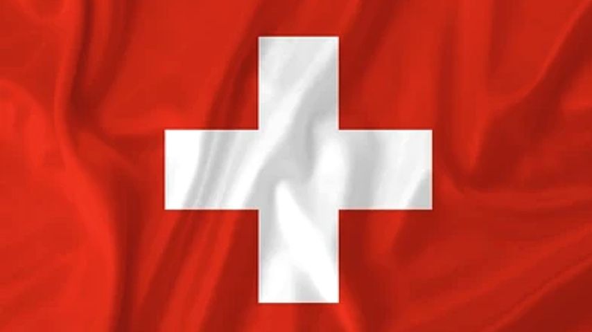 The flag of Switzerland, a white cross on a red background.
