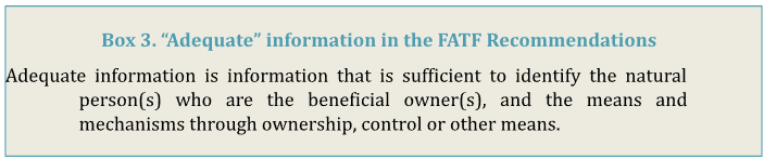 Box 3. "Adequate" information in the FATF Recommendations definition.