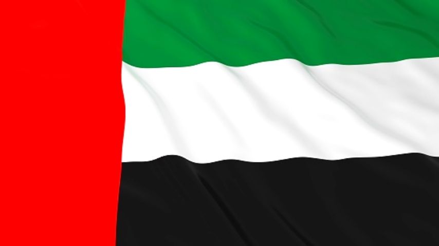 The flag of the United Arab Emirates with red, green, white, and black stripes.