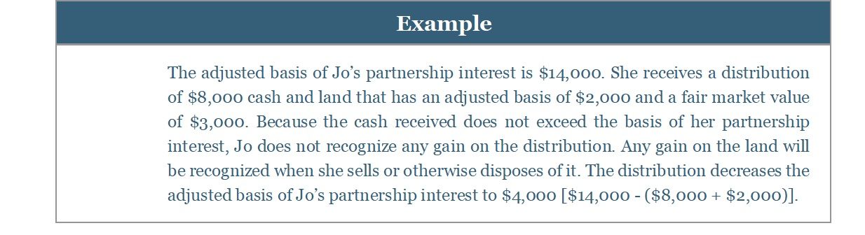 Screenshot of a text box titled "Example" detailing a partnership distribution scenario.