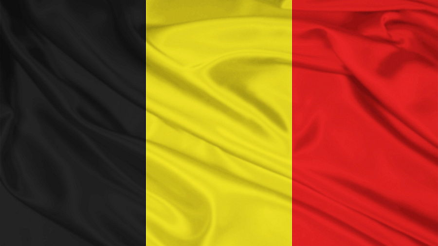 The flag of Belgium with vertical black, yellow, and red stripes.