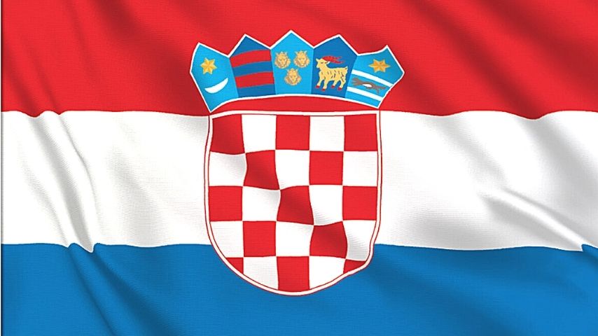 Flag of Croatia with red, white, and blue stripes and a coat of arms.