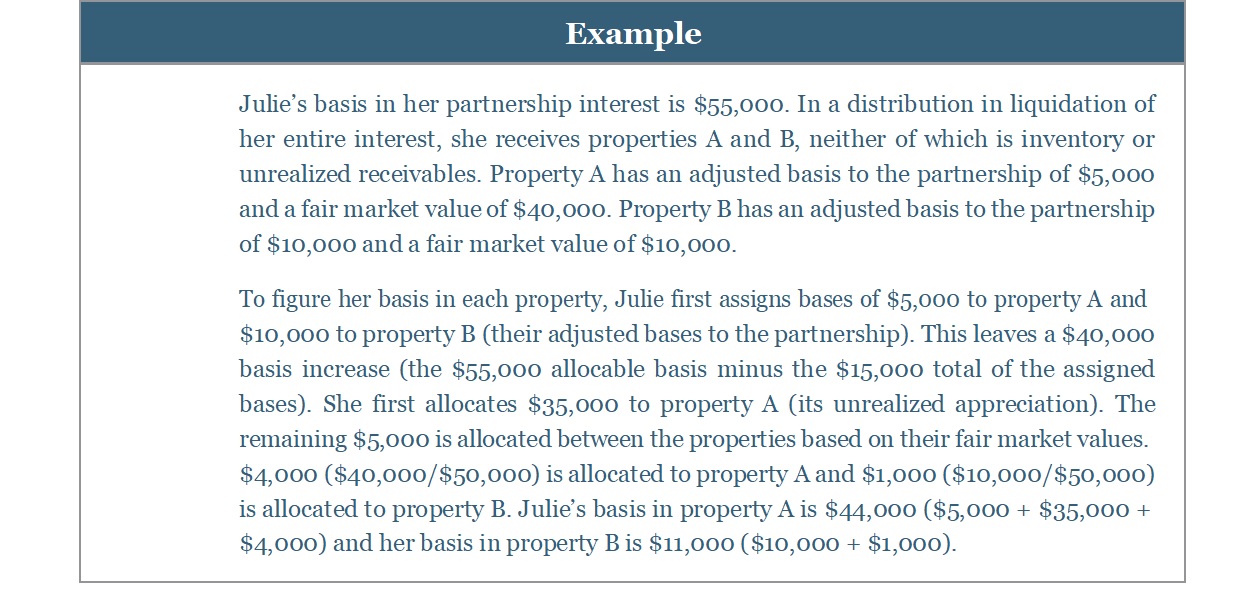 Example calculation of partnership basis allocation for distributed properties.