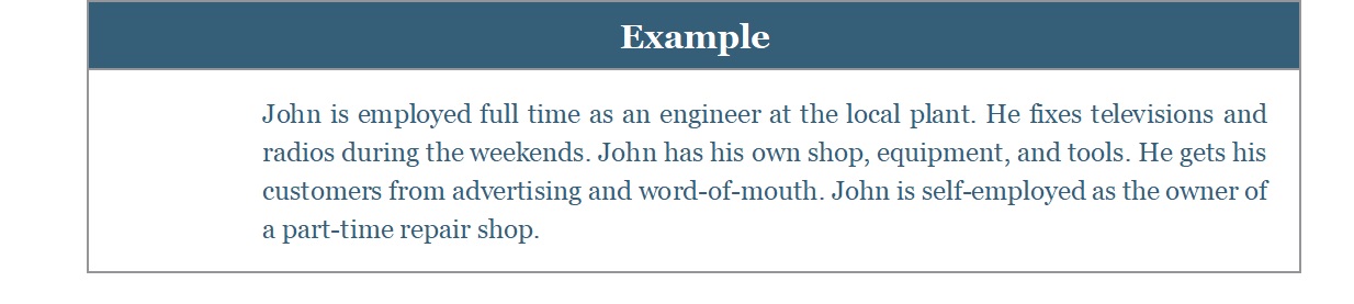 Example text about John, an engineer who owns a part-time repair shop.