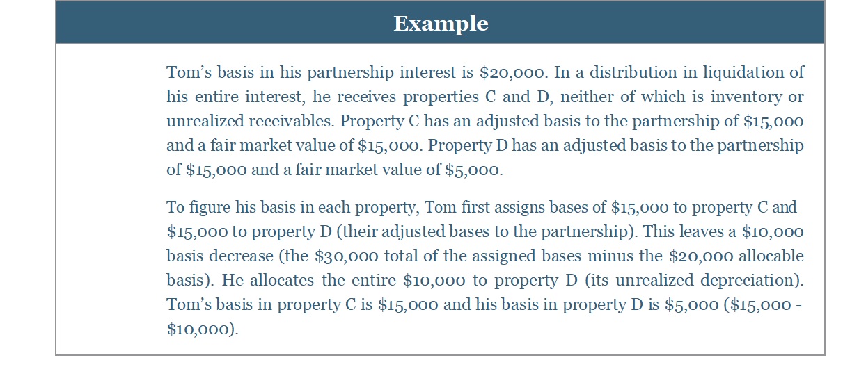Example of calculating partnership basis in property distribution.
