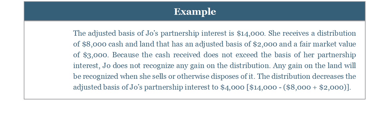 Example of a partnership distribution calculation for Jo's interest.
