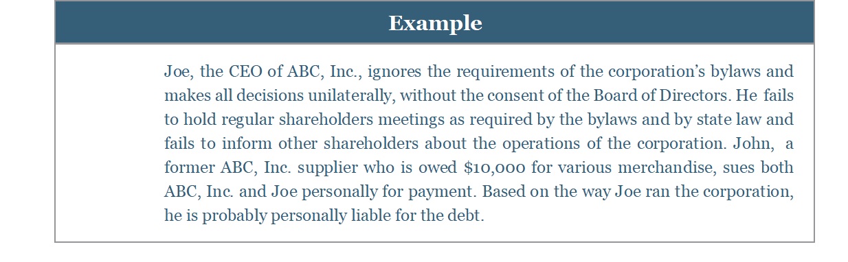 Text box with heading "Example" and a paragraph describing a business scenario.